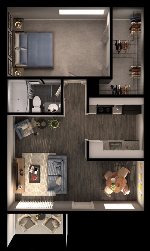 1 bed 1 bathroom floor plan at Sundance and Sausalito Apartments, College Station, Texas